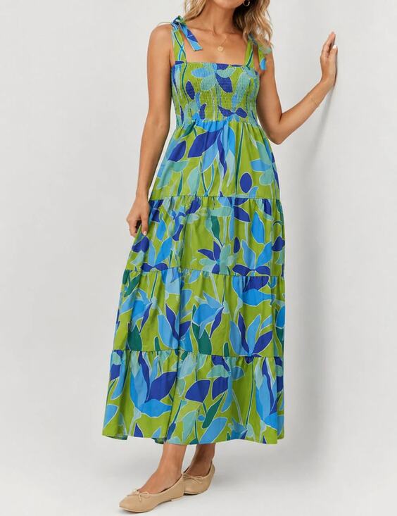 Unbranded Dresses & Skirts - Colorful Print Maxi Sun Dress Sz Medium Smocked Tiered Sleeveless Summer Flowy